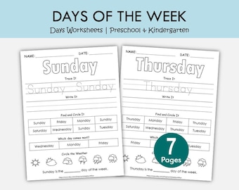 Days of the Week Worksheets Printable | Preschool & Kindergarten Learning Activities