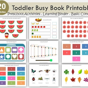 Toddler Busy Book Printable Worksheets, Preschool First Learning Binder, Learning Folder, Activity Book Binder for Children, Montessori PDF