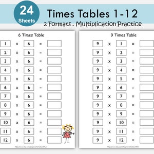 Times Tables Practice (1–12), Multiplication Facts Worksheets, Kindergarten, Ist Grade Math, Montessori Kids Resources, Digital Download