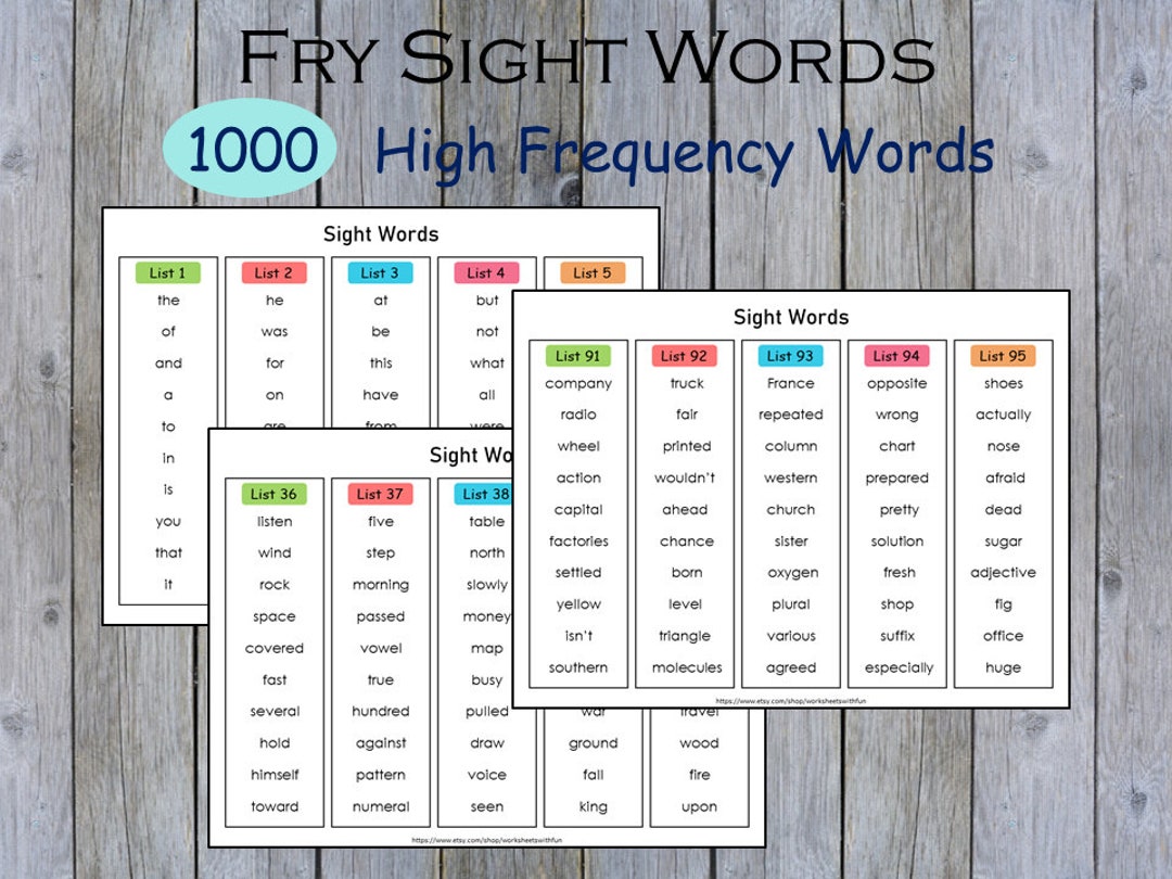 Fry Sight Word Printable, Sight Words Poster, 1,000 High Frequency ...