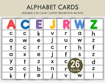 Alphabet-Clip-Karten, Vorschul-Buchstabenzuordnung, Großbuchstaben-Kleinbuchstaben, Aufgabenbox-Spiel, Buchstabenerkennung, Alphabetisierungszentrum