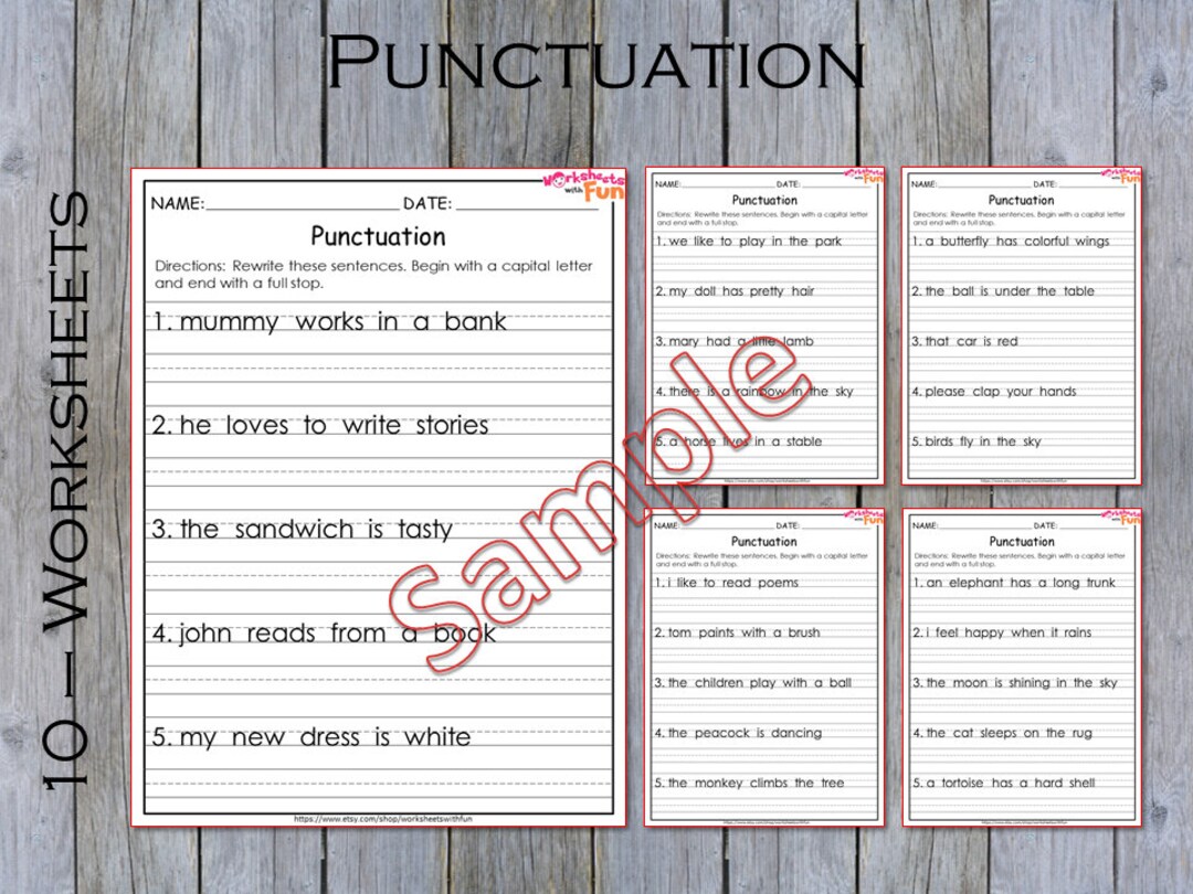 10 Punctuation Sentence Worksheets Printable 10 Correct The Etsy Israel