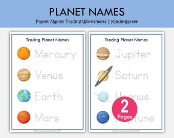 Planet Names Tracing Worksheets Printable | Solar System Activity | Space Preschool Worksheet | Planet Name Writing Practice