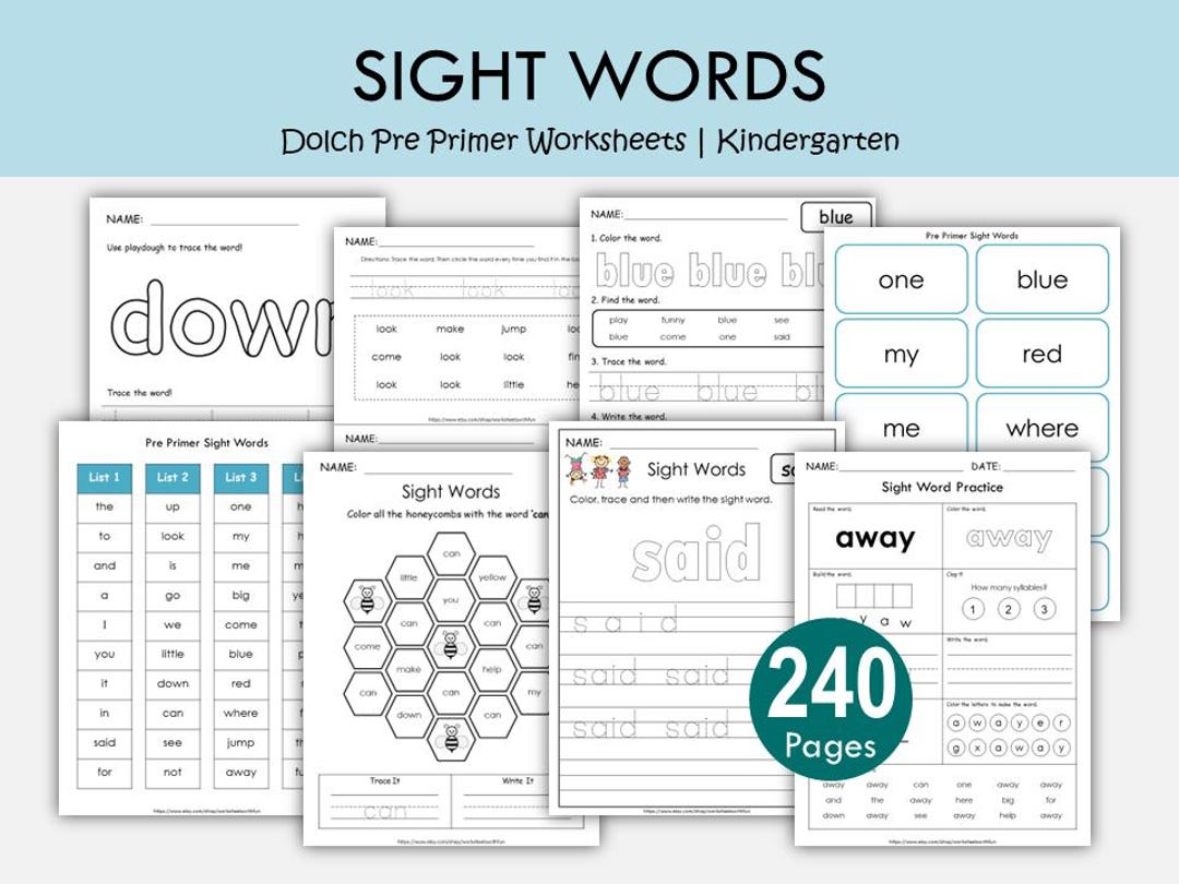 Dolch Pre Primer Sight Word Worksheets, Kindergarten Sight Words ...
