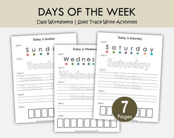 Days of the Week Worksheets Printable, Trace & Write, Kindergarten Literacy PDF