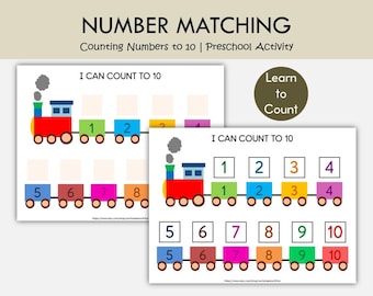 Utskrivbart matchningsspel för siffror, aktivitet för siffror 1-10, Montessori-matteövningsblad för förskola, sifferigenkänning, matematik för dagis
