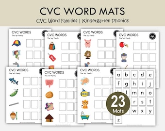 CVC-ord för dagis | CVC-ordfamiljemattor | Läsvetenskap, fonetikcenter | CVC-ordövning | Utskrivbar läs- och skrivcenter