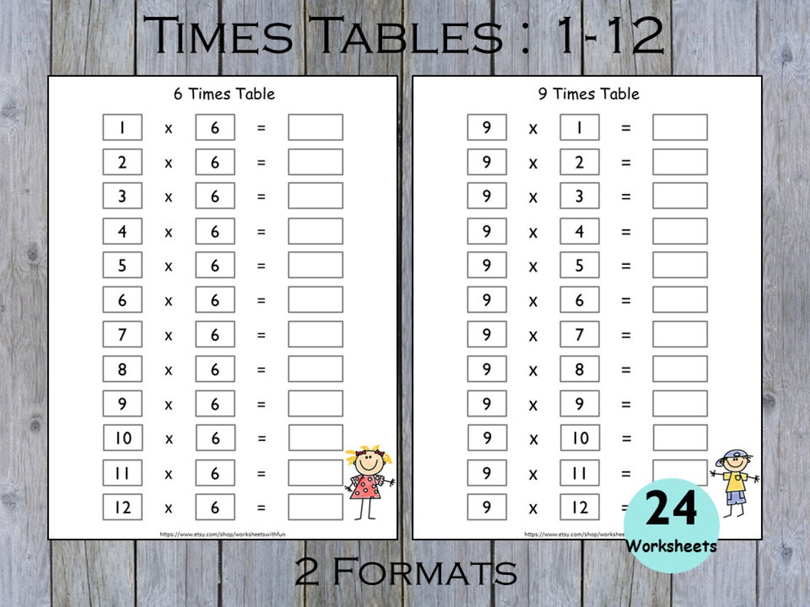 Times Tables Practice Sheets 112 Toddlers Multiplication Etsy