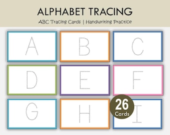 Uppercase Alphabet Tracing Cards Printable, ABC Tracing Flash Cards, Preschool Letter Tracing Cards, Kindergarten Handwriting Practice