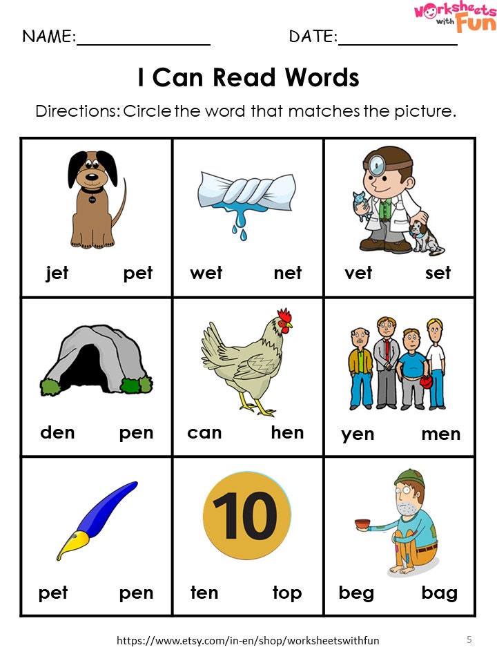 14 Phonics Worksheets Printable For Kindergarten Reading | Etsy