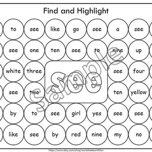 Sight Word Search Worksheets | Dab & Color Sight Word Practice | Preschool Kindergarten Reading Printables image 2