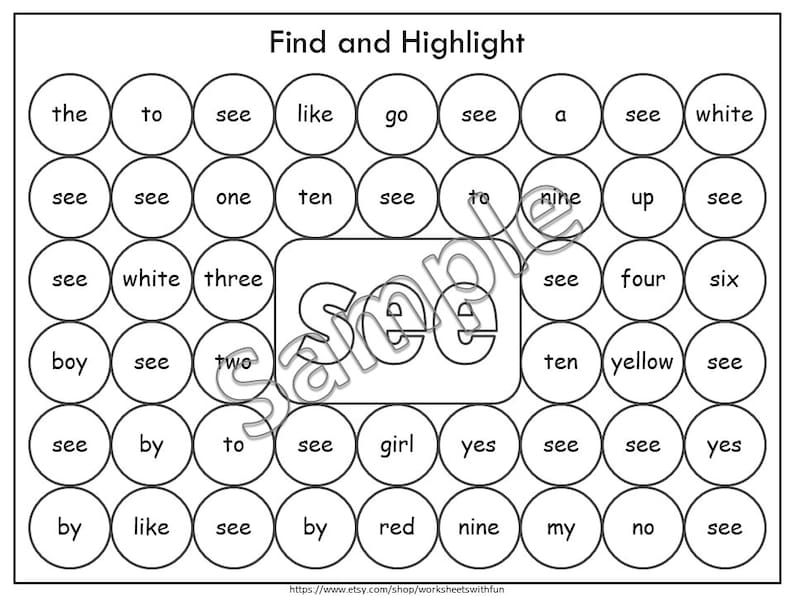 Sight Word Search Worksheets | Dab & Color Sight Word Practice | Preschool Kindergarten Reading Printables image 2