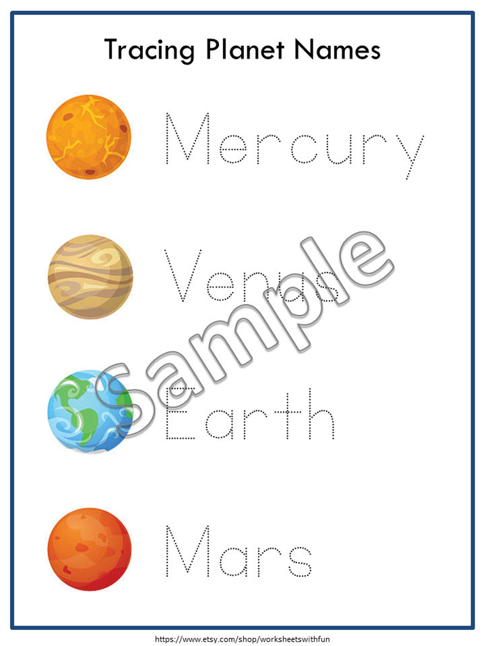 Planet Names Tracing Worksheets Printable | Solar System Activity ...