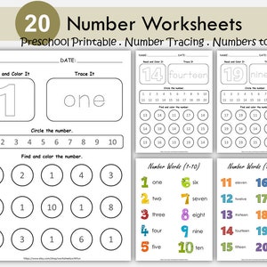 Printable Pre-kindergarten Activities, PreK Numbers Activity For Kids, Learning Bundle, Kindergarten Worksheets, Number Tracing, Homeschool
