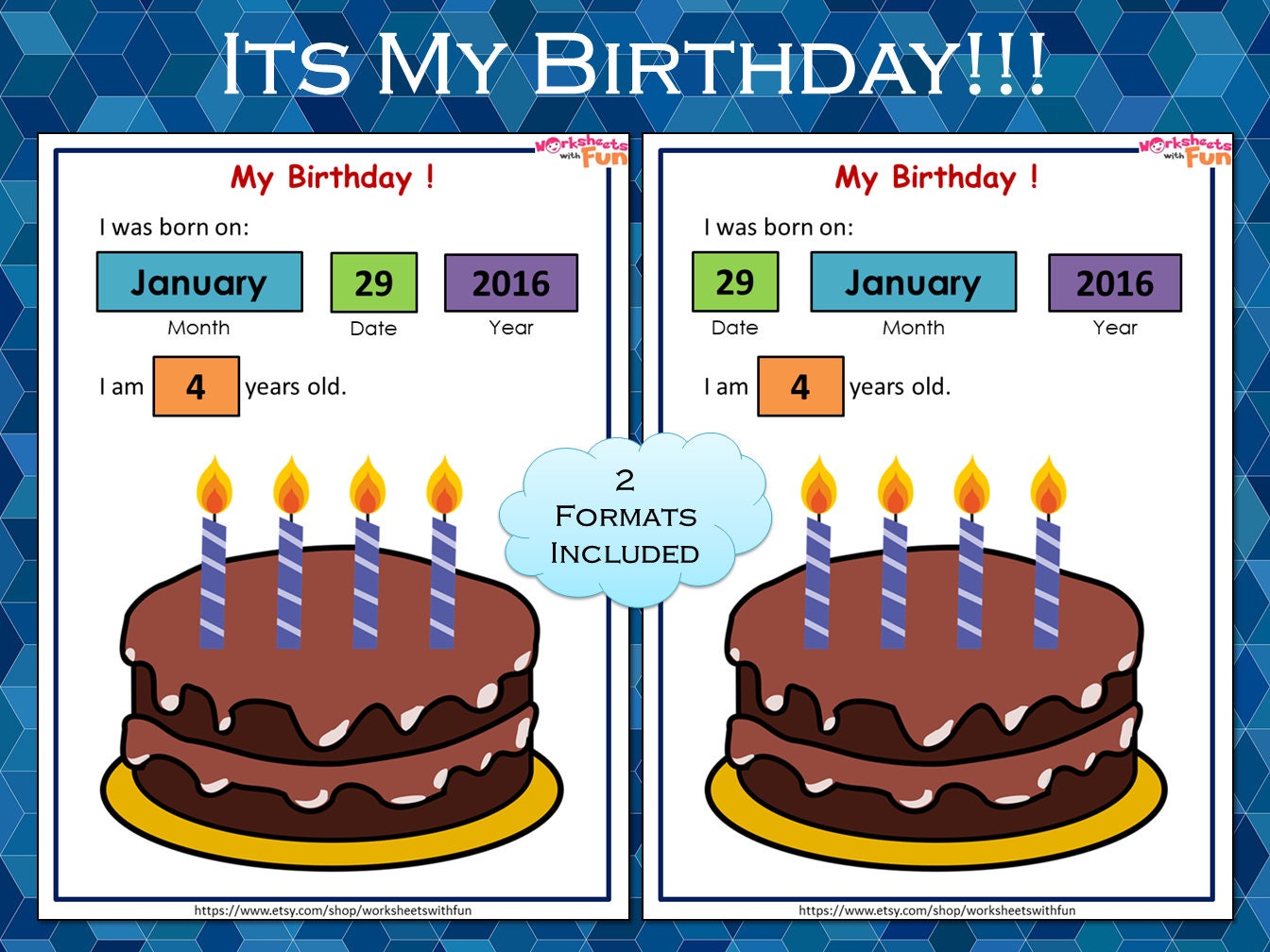 my birthday worksheet pdf i know my age and birthday toddler etsy