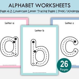 Lowercase Alphabet Tracing Worksheets A–Z | Full Page Letter Writing Practice for Preschool & Kindergarten