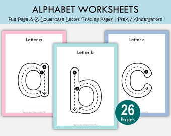 Lowercase Alphabet Tracing Worksheets A–Z | Full Page Letter Writing Practice for Preschool & Kindergarten