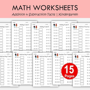 Zusätzlich und Subtrahierende Facts Arbeitsblätter zum Ausdrucken für Kinder | Zahlen bis 10 | Kindergarten Mathe-Übungs | 1st Class Mathe-Rezensionspaket