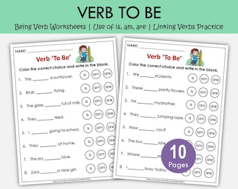 Schede di lavoro stampabili sul verbo essere / Esercizi di grammatica su is am are / Schede di lavoro di alfabetizzazione per l'asilo e l'inglese come seconda lingua