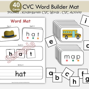 CVC Words Worksheet Printable | CVC Word Builder Mat | Preschool, Kindergarten Phonics | CVC Word Family | Learn To Read