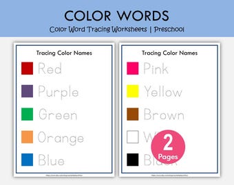 Color Word Tracing Worksheets Printable | Preschool Color Names Writing Practice | Kindergarten Handwriting Activity PDF