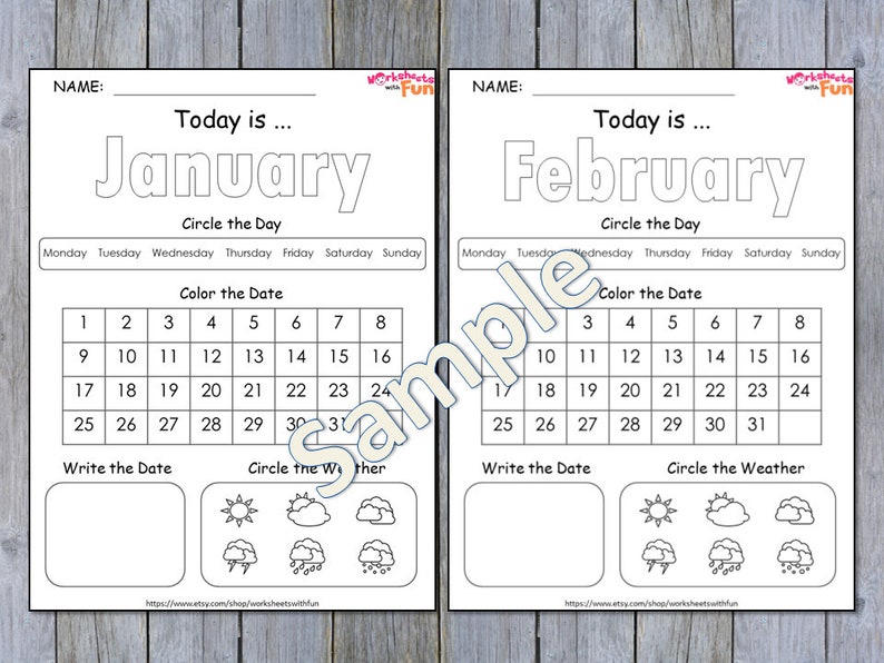 Preschool Calendar Worksheets Printable Kids Monthly Digital - Etsy