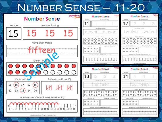 number worksheets 11 20 numbers tracing kindergarten etsy