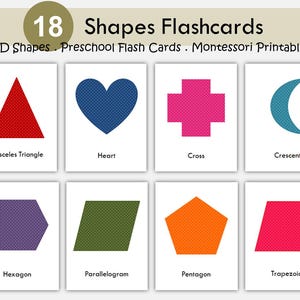 Cartes flash formes préscolaires, cartes flash Montessori, activités préscolaires imprimables, matériel préscolaire, école à la maison, TÉLÉCHARGEMENT NUMÉRIQUE