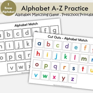 Juego de emparejamiento de letras imprimible / Tapete de actividades de emparejamiento de letras minúsculas para preescolar y jardín de infantes / Centro de alfabetización práctica / Hoja ABC