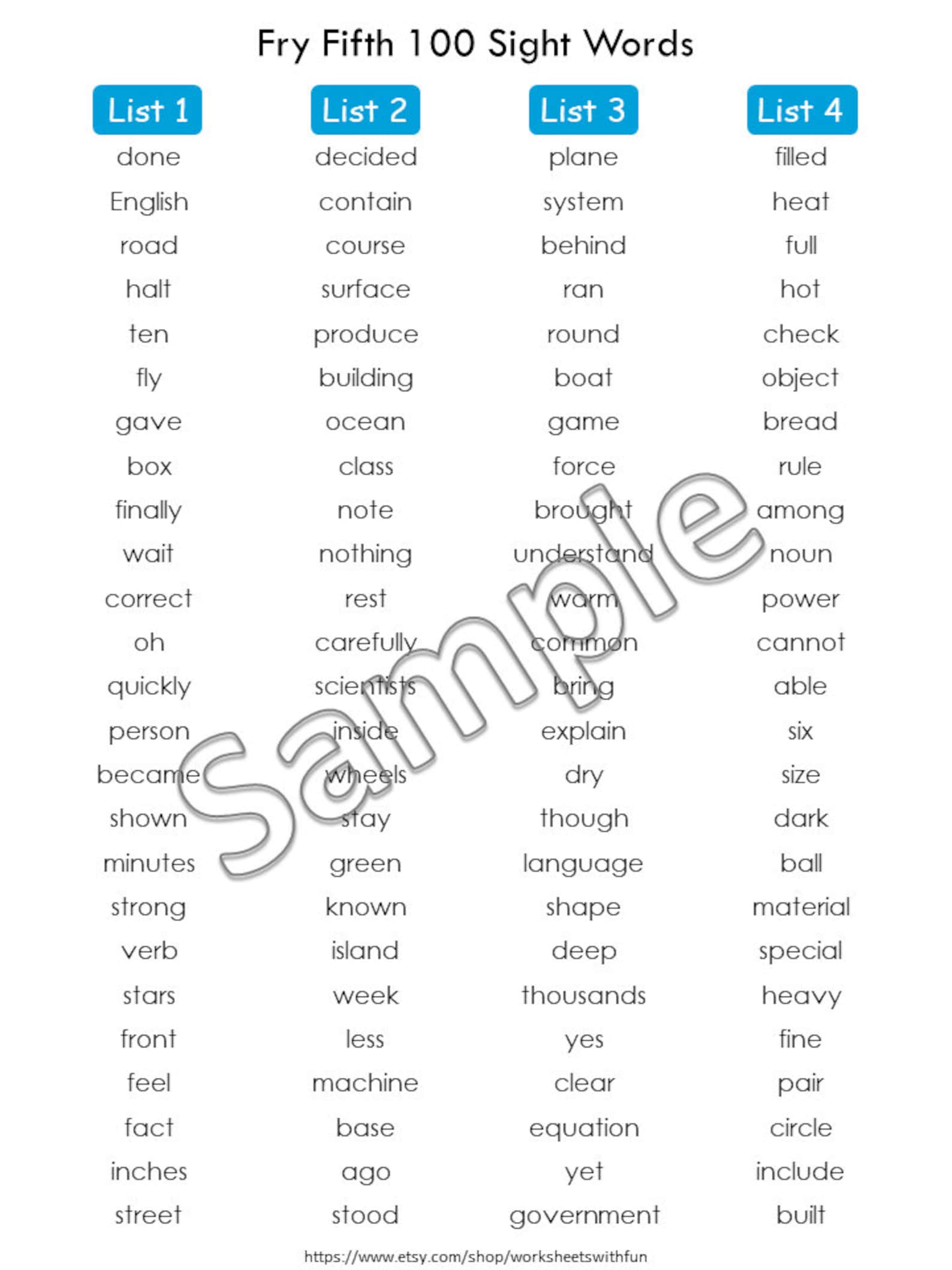 1000 Fry Sight Words Flashcards Printable, High Frequency Word Cards ...