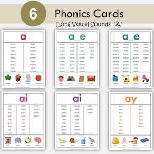 Phonics Karten, Vokal Karten, Long A Team Poster, Wort Wand druckbare, farbunterlegte Mischung, Sicht Worte Übung, Hausschule, Leseblätter