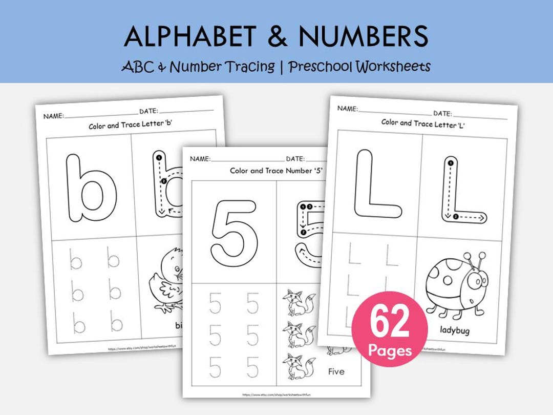 Alphabet & Number Tracing Worksheets, A-Z Uppercase Lowercase, 1-10 ...