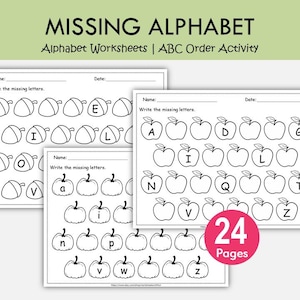 Missing Alphabet Worksheets Fall Theme, Uppercase Lowercase Letter Practice, Preschool Kindergarten ABC Order Activity Printable