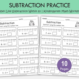 Subtraction Worksheets Within 10 Printable | Number Line Subtraction Practice | Kindergarten Math