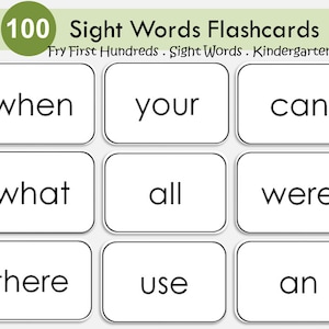 100 cartes-éclair imprimables pour les 100 premiers mots de Fry, mots-clés à vue, maternelle-1re année, cartes-éclair de mots haute fréquence