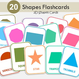 20 cartes flash formes simples, matériel préscolaire, documents à imprimer pour l'école à la maison, matériel Montessori, cartes flash géométriques PDF, téléchargements numériques