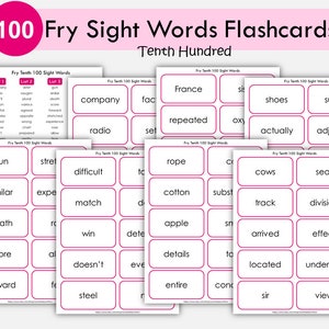 Fry&#39;s Tenth 100 Sight Words Flashcards: Homeschool Kindergarten (PDF)