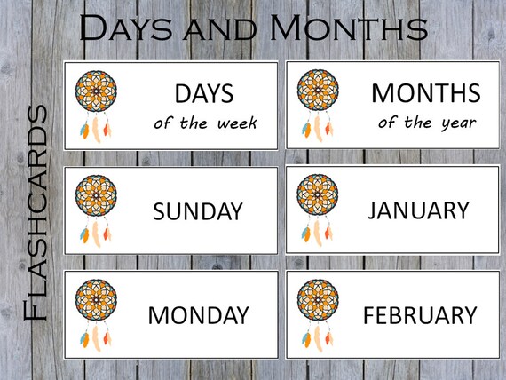 Days of the Week Flashcards Printable for Kids Months of the - Etsy