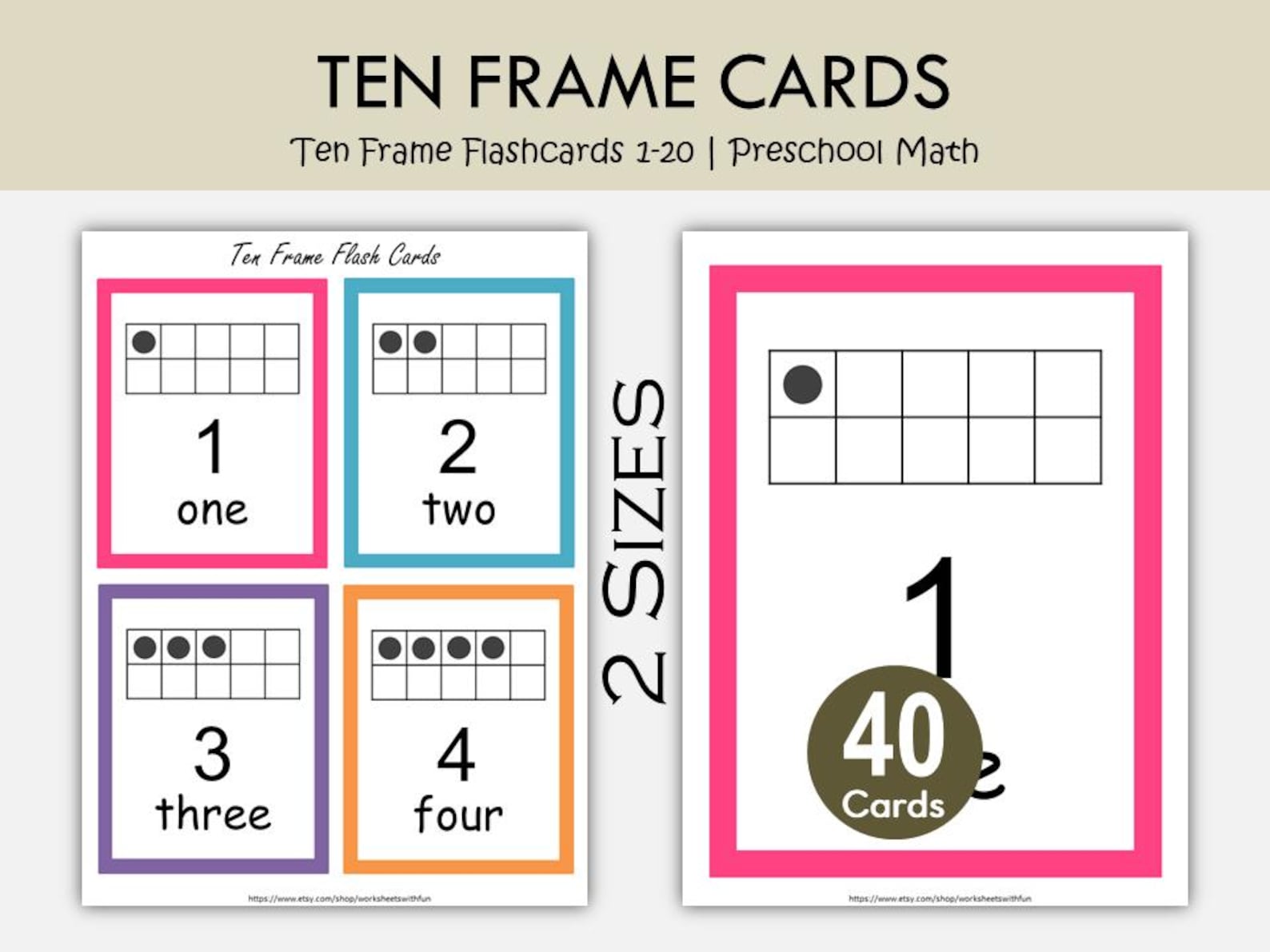 Ten Frame Flashcards 1-20 Printable, Number Recognition Cards ...