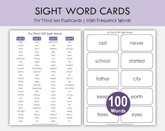 PDF imprimable 100 cartes-éclair 100 mots à vue Fry, Cartes de mots à vue 201-300, Lecture pour la maternelle 1re année, Mots fréquents