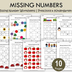 Missing Number Worksheets 1-50 | Preschool & Kindergarten Math Printables