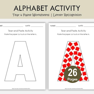 Alphabet Tear and Paste Worksheets | Letter Recognition Fine Motor Activity A–Z Printable for Preschool & Kindergarten image 1