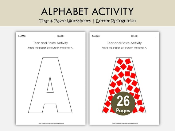 Alphabet Tear and Paste Worksheets | Letter Recognition Fine Motor Activity A–Z Printable for Preschool & Kindergarten