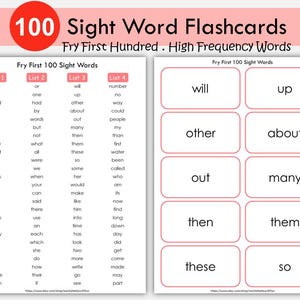 100 cartes-éclair imprimables sur les cent premiers mots de Fry pour la maternelle, Mots fréquents, Apprendre des mots à vue, 1re année, école à la maison