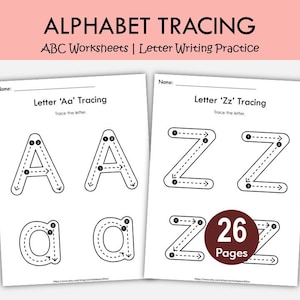 Alphabet Tracing Worksheets A-Z Printable, Preschool Handwriting Practice, Uppercase Lowercase Letter Tracing, Kindergarten Alphabet Sheets image 1