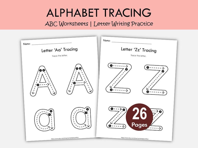 Alphabet Tracing Worksheets A-Z Printable, Preschool Handwriting Practice, Uppercase Lowercase Letter Tracing, Kindergarten Alphabet Sheets image 1