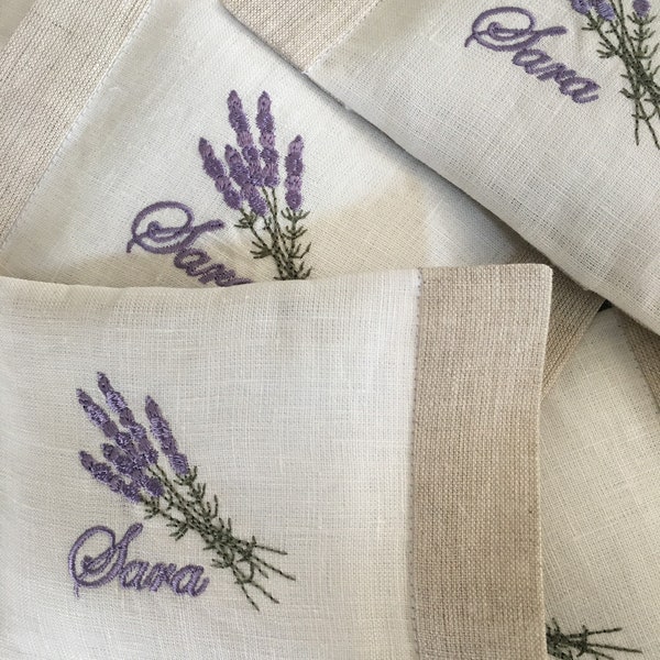 Personalized Pure Linen Lavender Sachet, Personalized Nursery & Wedding, Embroidered Lavender Pouch Bag.