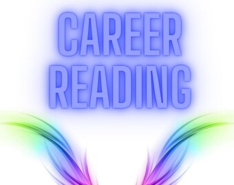 May include: A digital graphic with the words "CAREER READING" in blue, outlined with a lighter blue glow. The text is centered on a white background, with a colorful, flowing design in the lower portion.