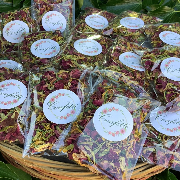 85 biodegradable wedding confetti throws,dried red rose and blossom - diy , you fill bags