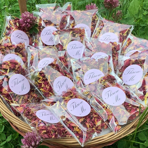 100 pink bags of dried red rose petals wedding confetti throws- biodegradable - diy , you fill bags